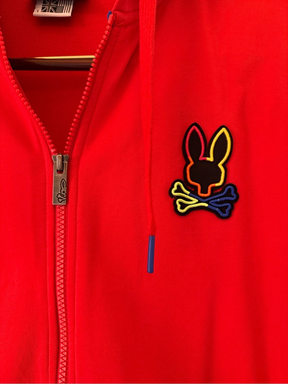 Psycho Bunny Bright Red Full-Zip Hoodie with Logo Patch - Picture 2 of 5